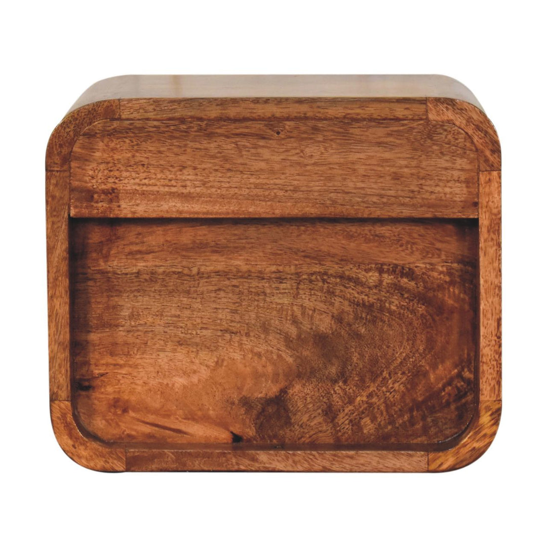 Brown Lacquered Honey Caramel Solid Mango Wood Mini Wall-Mounted Curved Bedside with 2 Drawers