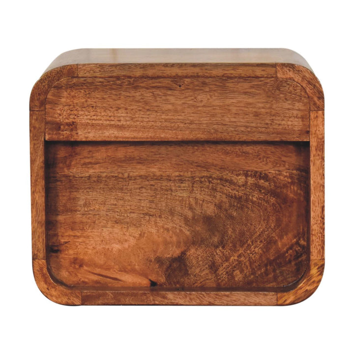Brown Lacquered Honey Caramel Solid Mango Wood Mini Wall-Mounted Curved Bedside with 2 Drawers
