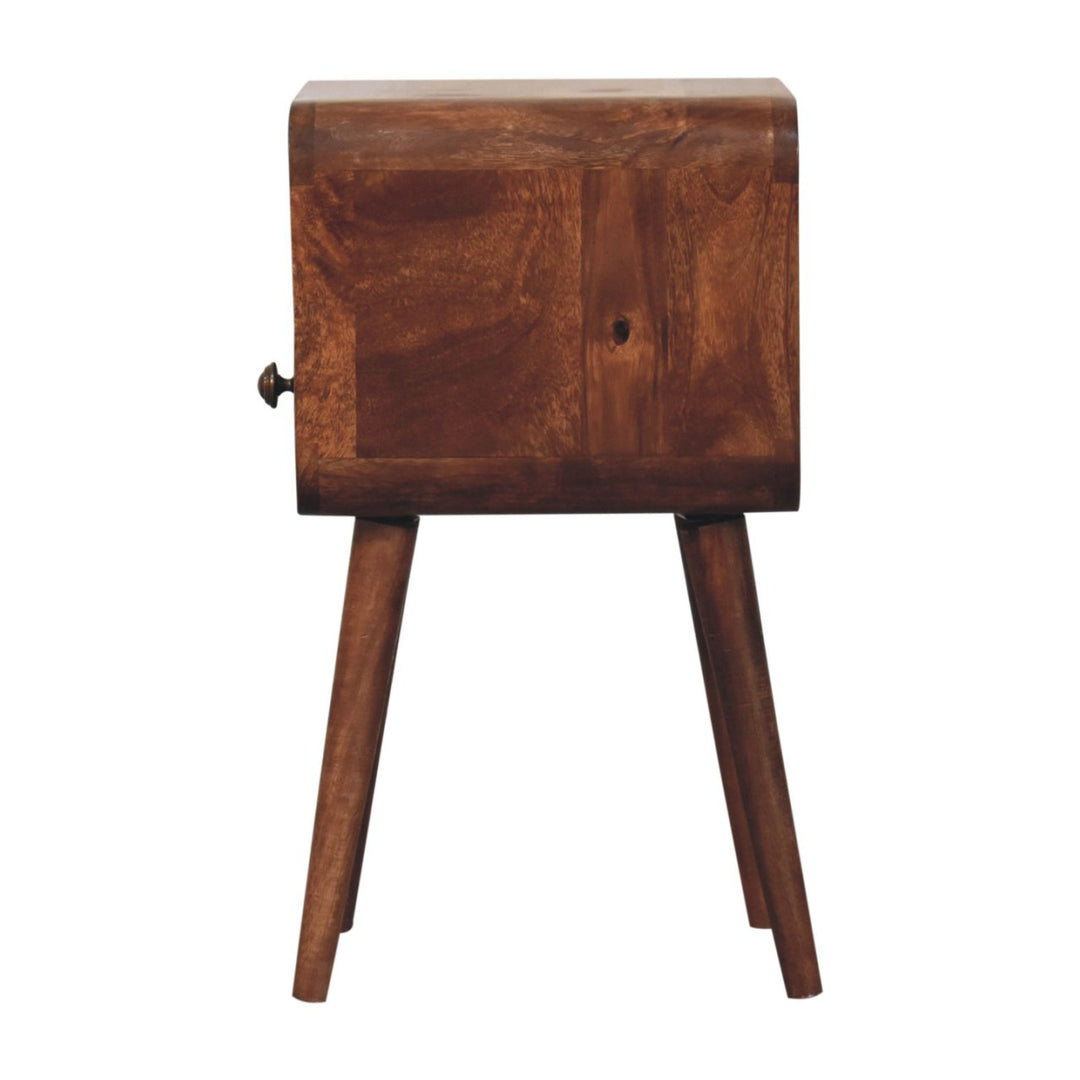 Solid Mango Wood Curved Bedside Table with 1 Drawer & Open Shelf | Honey Caramel Finish | 30 x 30 x 55 cm