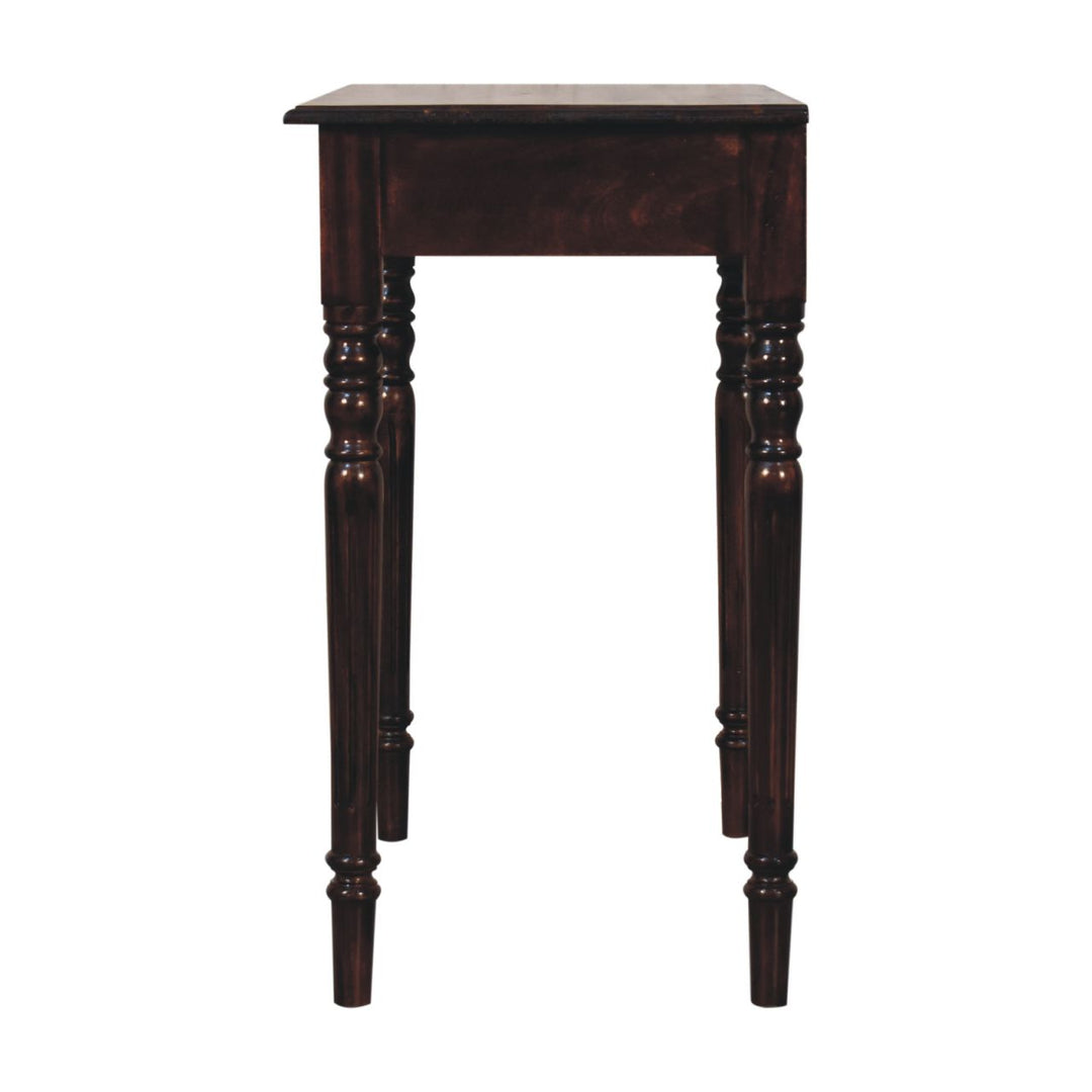 Solid Mango Wood California Walnut Writing Desk with 1 Drawer, Hand-Carved Fluted Legs & Shell Handle | Dark Brown | 80 x 45 x 78 cm