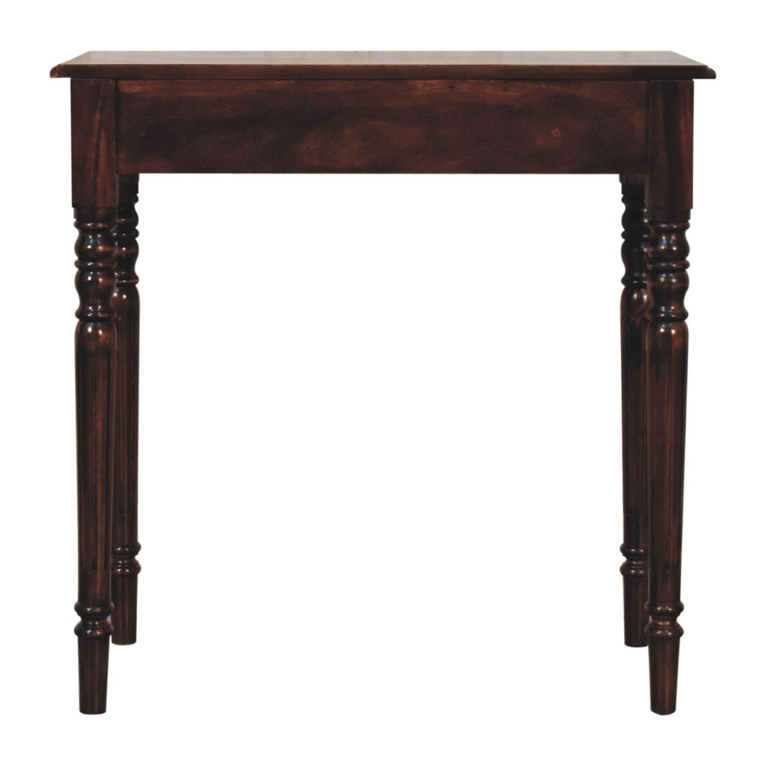 Solid Mango Wood California Walnut Writing Desk with 1 Drawer, Hand-Carved Fluted Legs & Shell Handle | Dark Brown | 80 x 45 x 78 cm