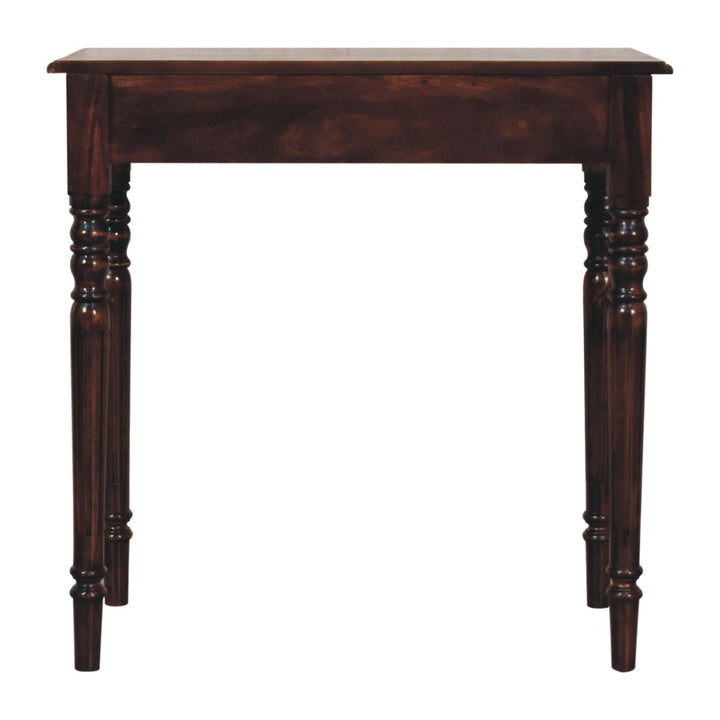 Solid Mango Wood California Walnut Writing Desk with 1 Drawer, Hand-Carved Fluted Legs & Shell Handle | Dark Brown | 80 x 45 x 78 cm