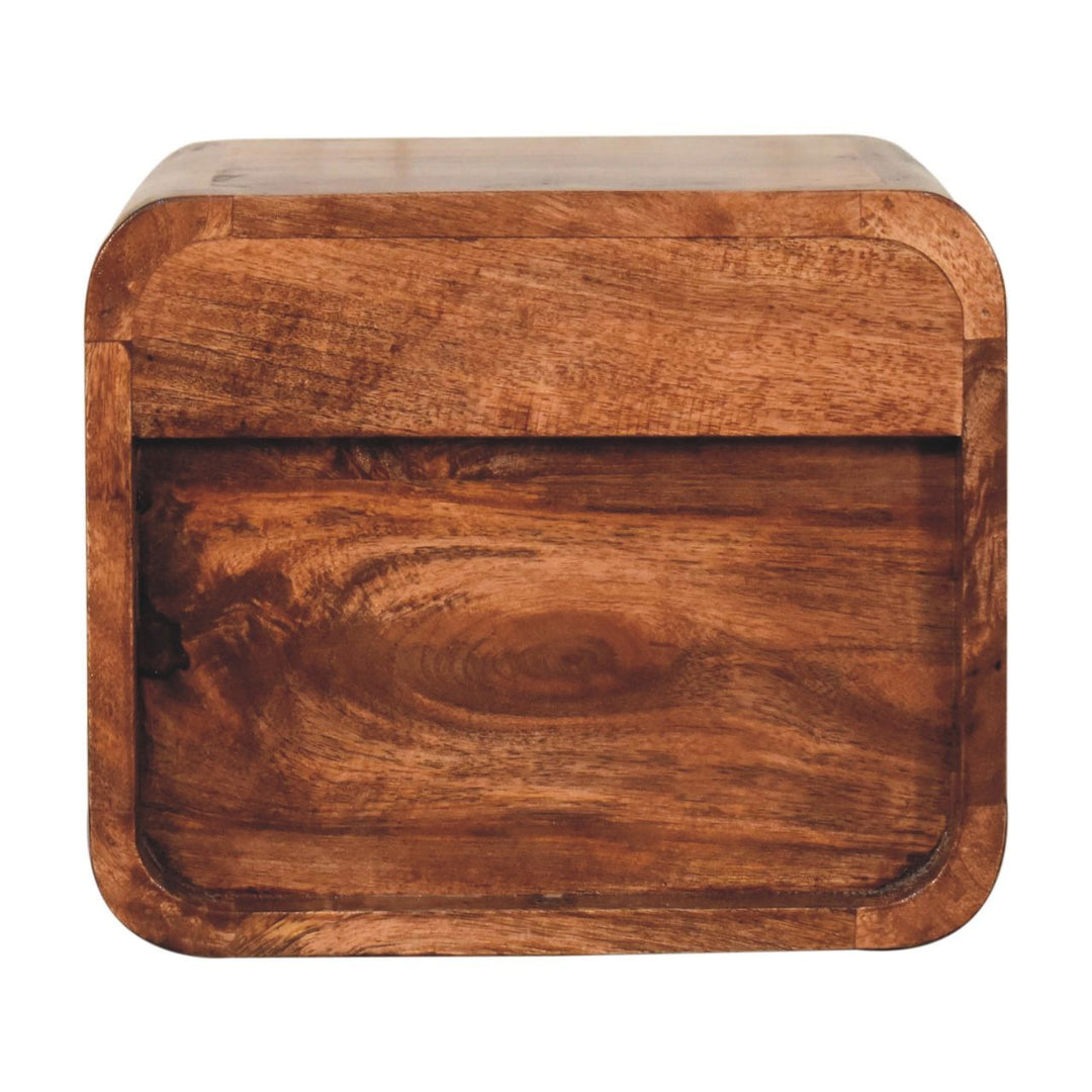 Brown Lacquered Honey Caramel Solid Mango Wood Mini Wall-Mounted Bedside with Open Compartment