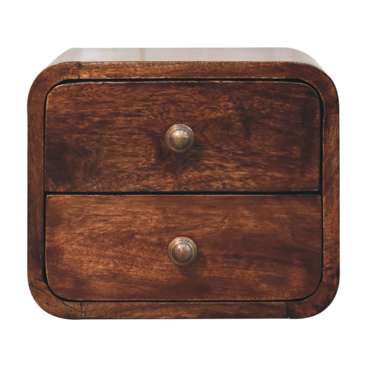 Brown Lacquered California Walnut Solid Wood Mini Wall-Mounted Bedside Table 2 Drawers