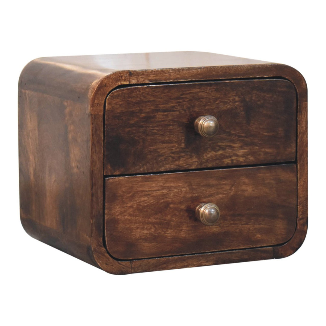 Brown Lacquered California Walnut Solid Wood Mini Wall-Mounted Bedside Table 2 Drawers