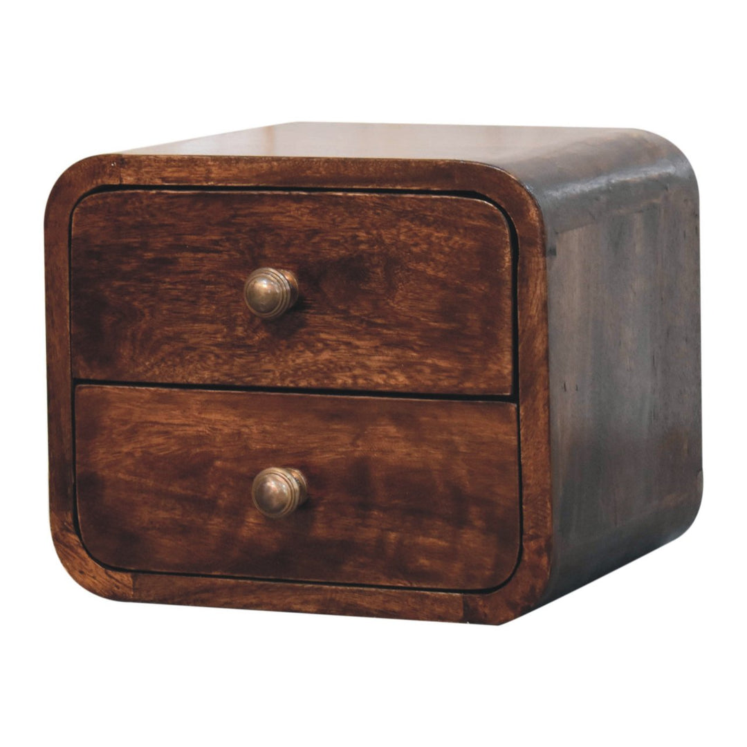 Brown Lacquered California Walnut Solid Wood Mini Wall-Mounted Bedside Table 2 Drawers