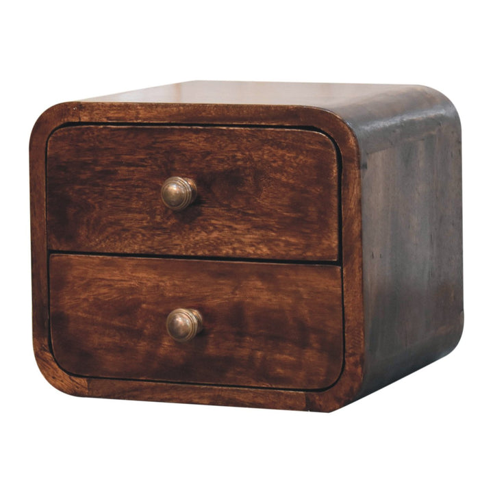Brown Lacquered California Walnut Solid Wood Mini Wall-Mounted Bedside Table 2 Drawers