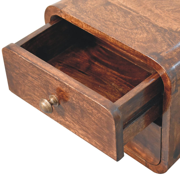 Brown Lacquered California Walnut Solid Wood Mini Wall-Mounted Bedside Table 2 Drawers