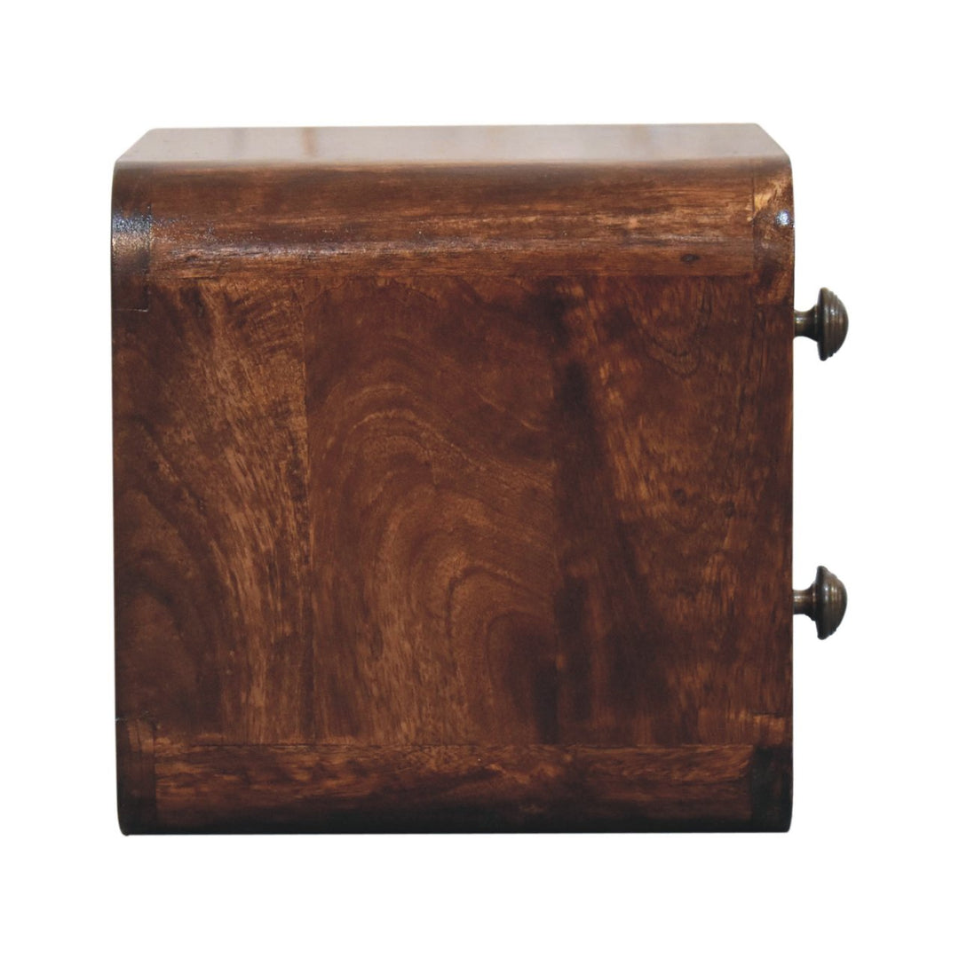 Brown Lacquered California Walnut Solid Wood Mini Wall-Mounted Bedside Table 2 Drawers