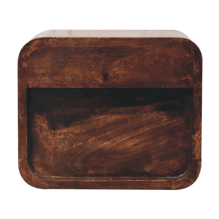 Brown Lacquered California Walnut Solid Wood Mini Wall-Mounted Bedside Table 2 Drawers
