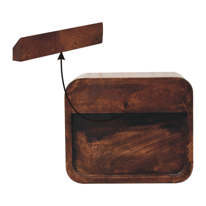 Brown Lacquered California Walnut Solid Wood Mini Wall-Mounted Bedside Table 2 Drawers