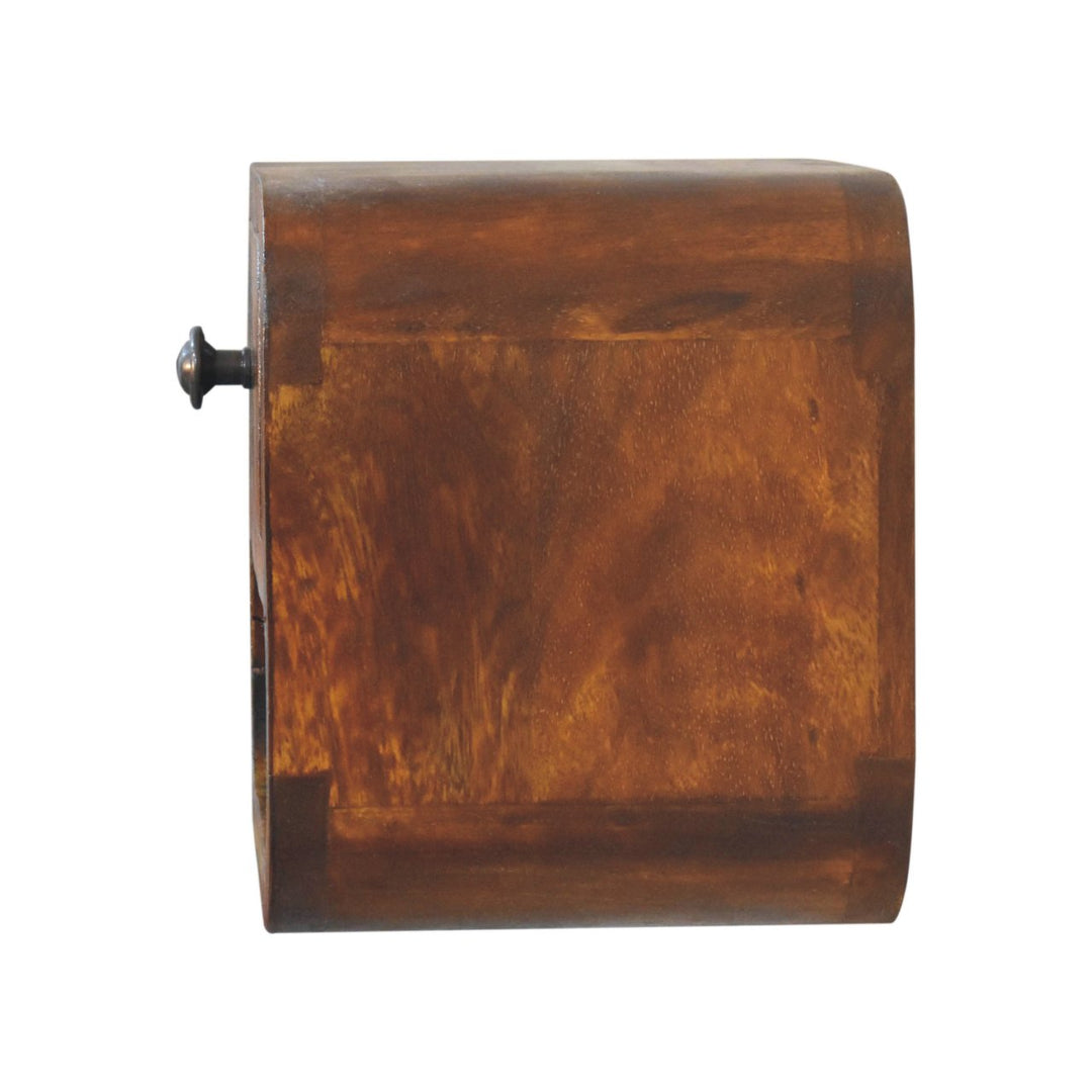 Brown Lacquered Chestnut Solid Mango Wood Extra Mini Curved Bedside with Open Compartment & Drawer