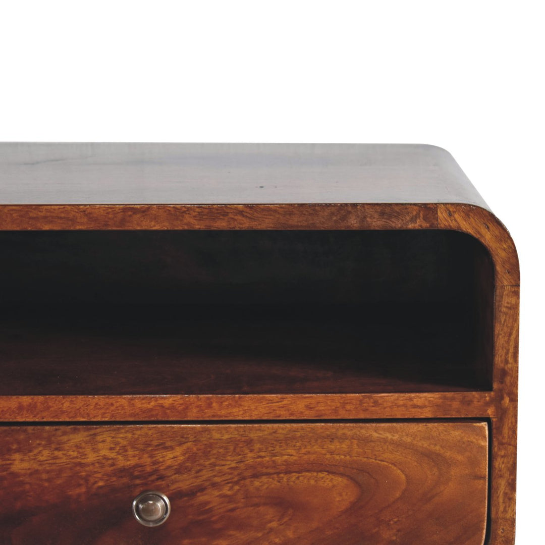Brown Lacquered Light Oak Solid Mango Wood Large Floating Nightstand with Black Knob Drawer
