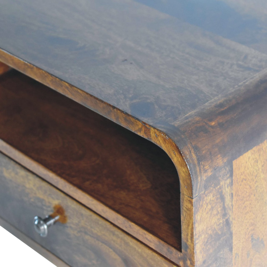 Brown Lacquered Light Oak Solid Mango Wood Large Floating Nightstand with Black Knob Drawer
