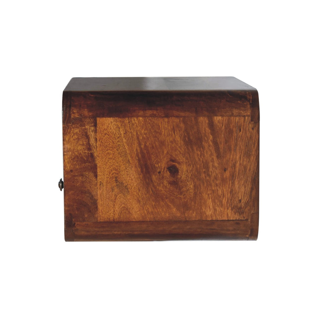 Brown Lacquered Light Oak Solid Mango Wood Large Floating Nightstand with Black Knob Drawer