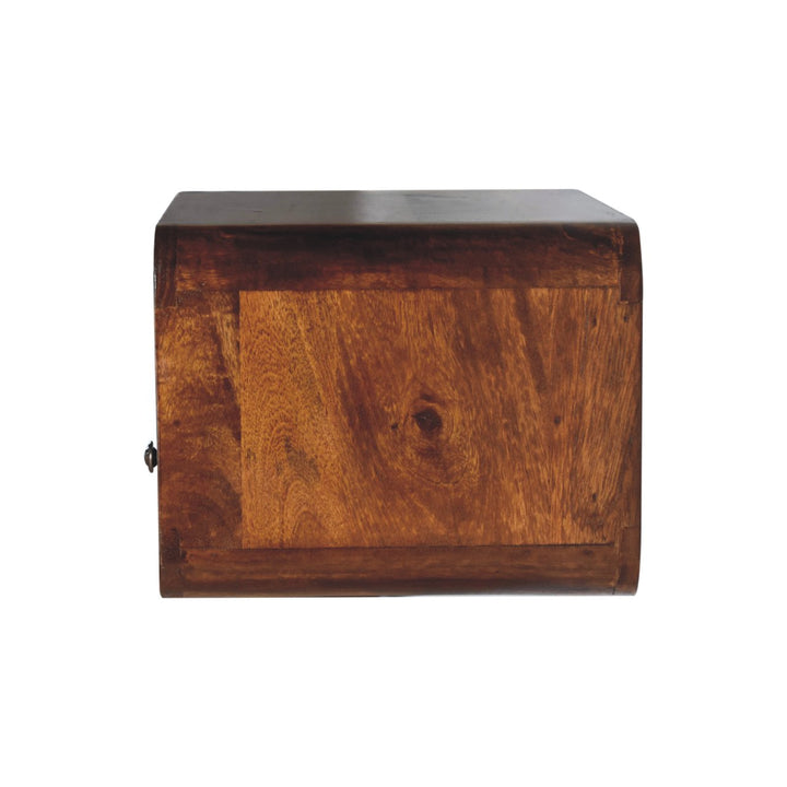 Brown Lacquered Light Oak Solid Mango Wood Large Floating Nightstand with Black Knob Drawer
