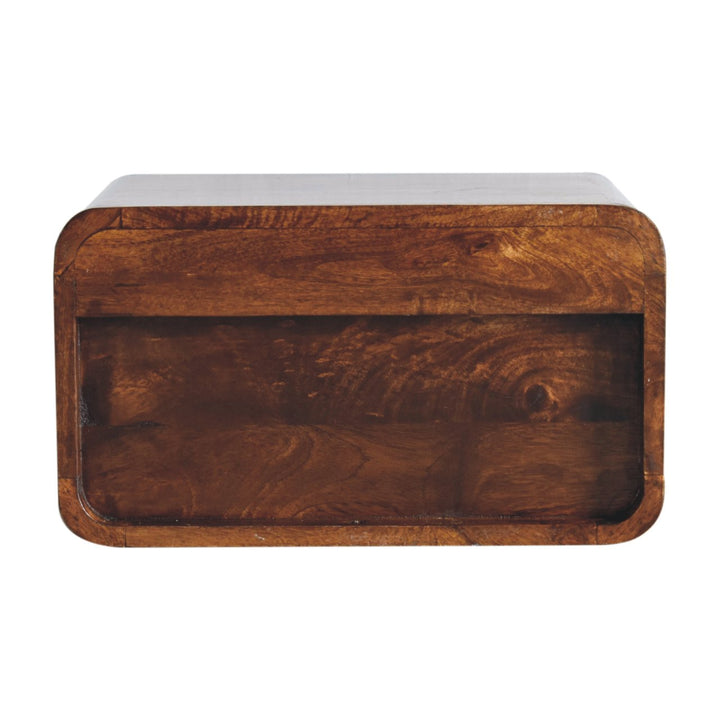 Brown Lacquered Light Oak Solid Mango Wood Large Floating Nightstand with Black Knob Drawer