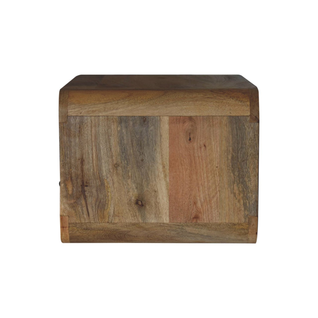 Brown Oak Veneer Solid Mango Wood Large Curved Floating Bedside with 1 Drawer & Open Compartment