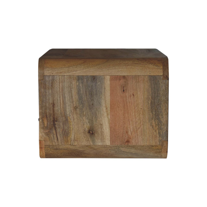 Brown Oak Veneer Solid Mango Wood Large Curved Floating Bedside with 1 Drawer & Open Compartment
