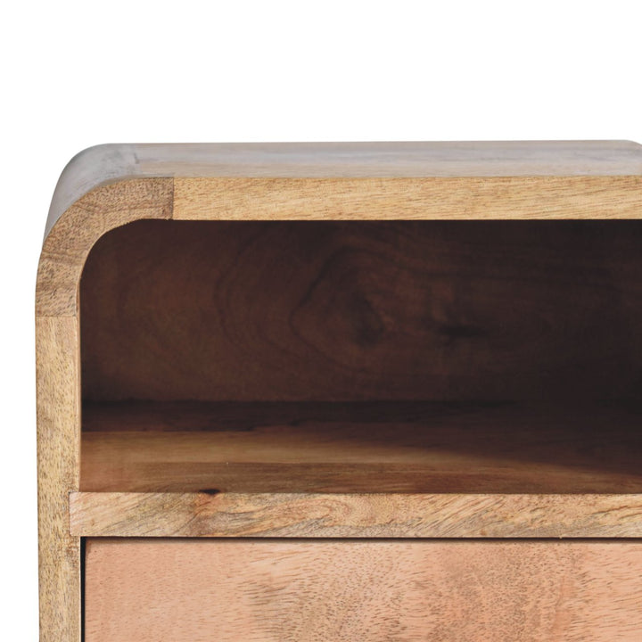 Brown Lacquered Chestnut Solid Mango Wood Extra Mini Wall-Mounted Oak-ish Bedside with 2 Drawers