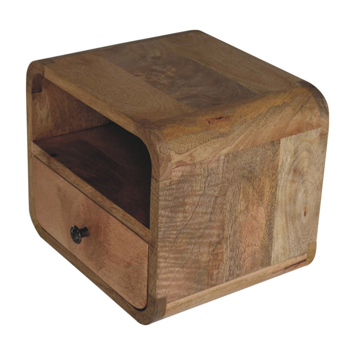 Brown Lacquered Chestnut Solid Mango Wood Extra Mini Wall-Mounted Oak-ish Bedside with 2 Drawers