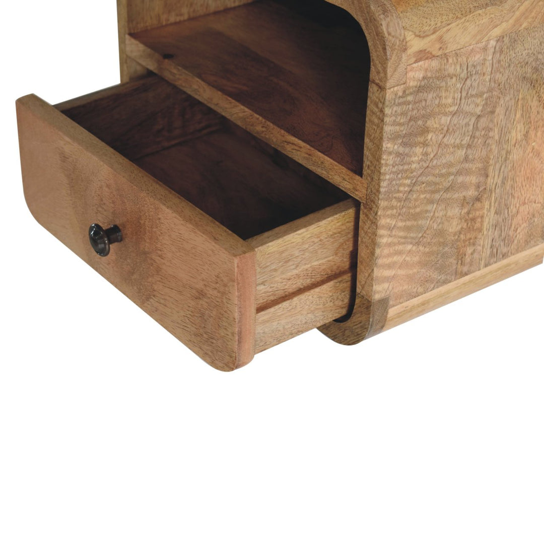 Brown Lacquered Chestnut Solid Mango Wood Extra Mini Wall-Mounted Oak-ish Bedside with 2 Drawers
