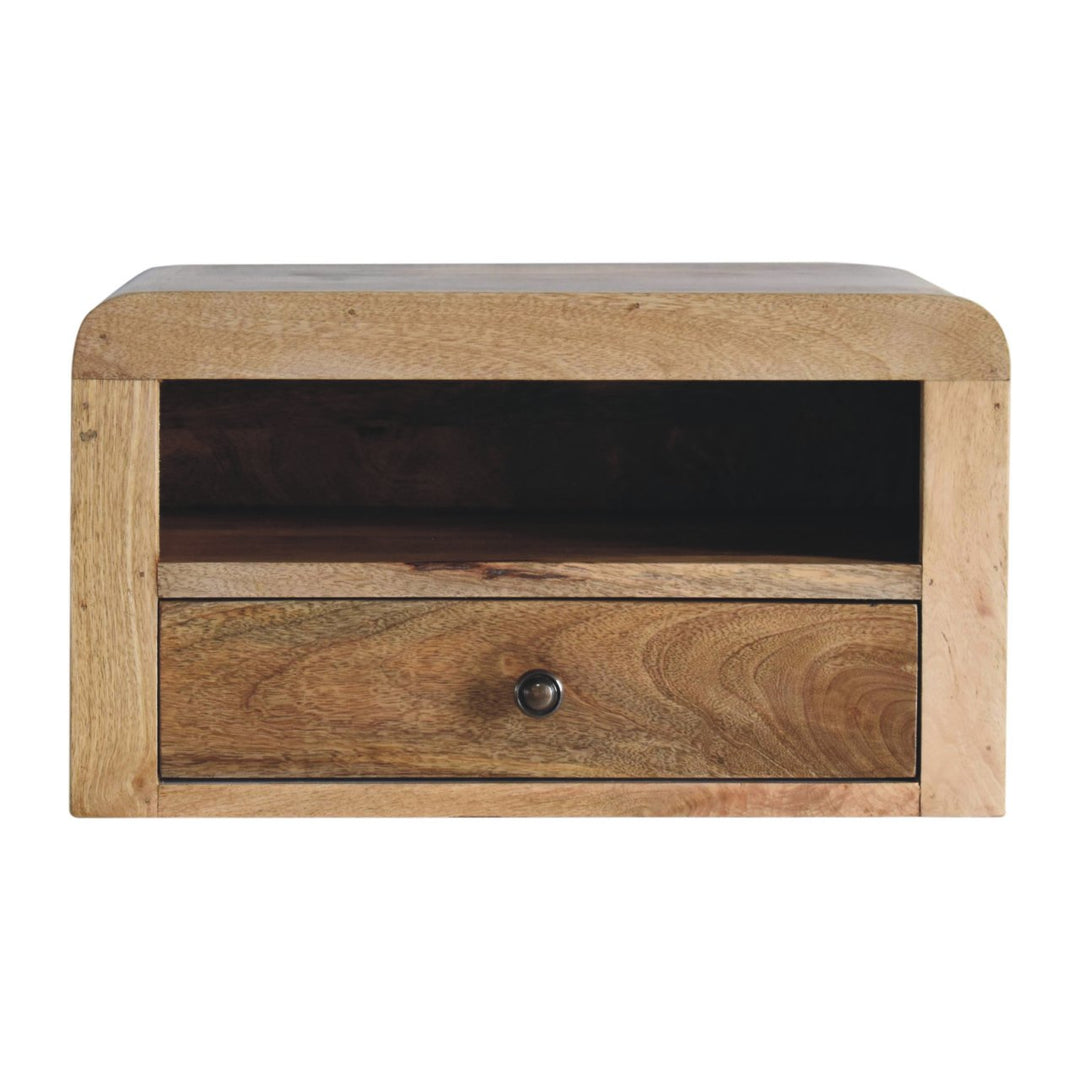 Brown Lacquered Chestnut Solid Mango Wood Chunky Floating Bedside with 1 Drawer & 2 Open Compartments