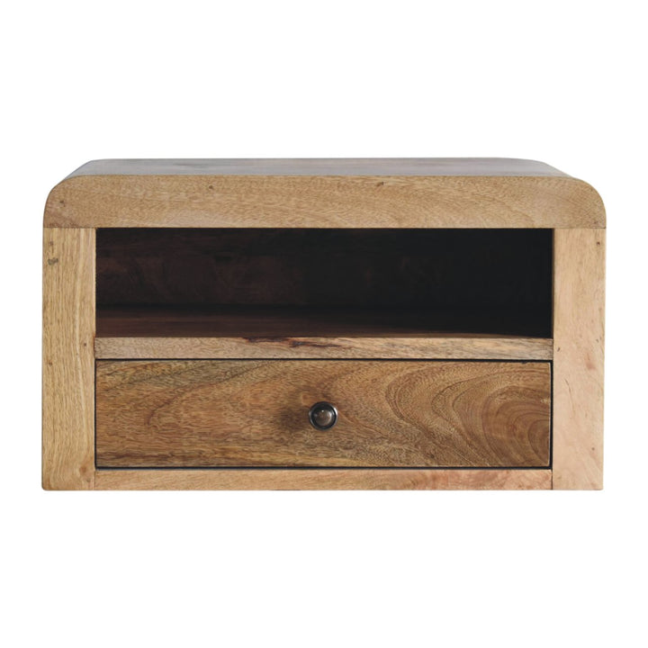 Brown Lacquered Chestnut Solid Mango Wood Chunky Floating Bedside with 1 Drawer & 2 Open Compartments