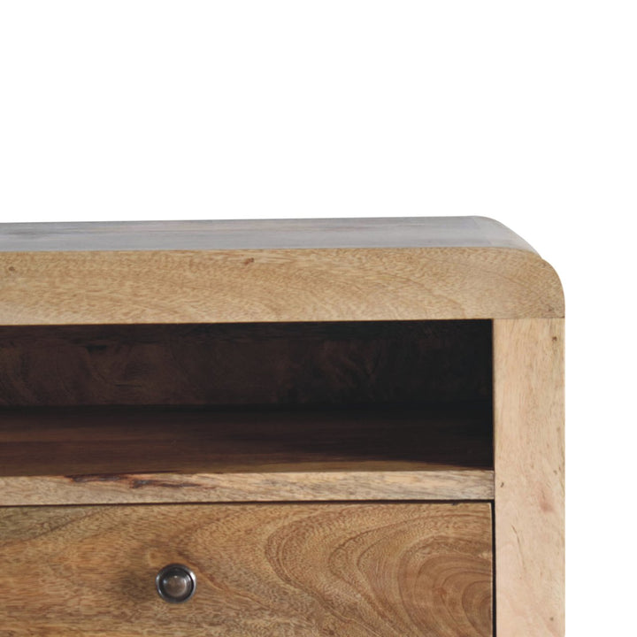 Brown Lacquered Chestnut Solid Mango Wood Chunky Floating Bedside with 1 Drawer & 2 Open Compartments