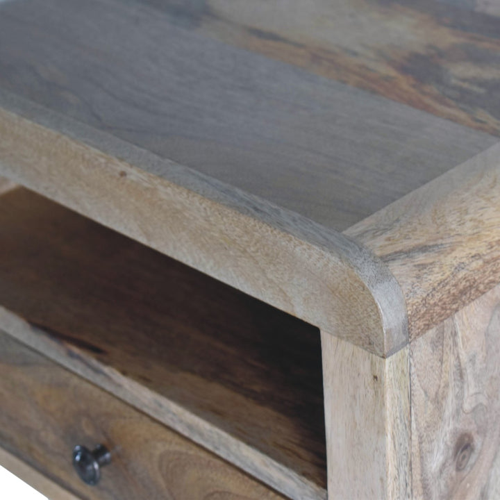 Brown Lacquered Chestnut Solid Mango Wood Chunky Floating Bedside with 1 Drawer & 2 Open Compartments
