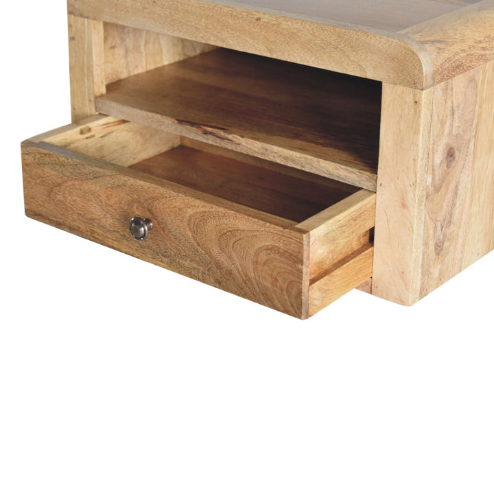 Brown Lacquered Chestnut Solid Mango Wood Chunky Floating Bedside with 1 Drawer & 2 Open Compartments