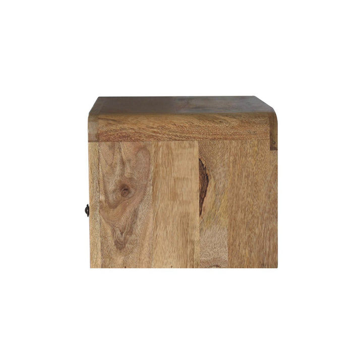 Brown Lacquered Chestnut Solid Mango Wood Chunky Floating Bedside with 1 Drawer & 2 Open Compartments