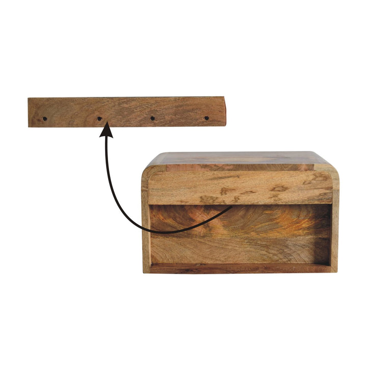 Brown Lacquered Chestnut Solid Mango Wood Chunky Floating Bedside with 1 Drawer & 2 Open Compartments