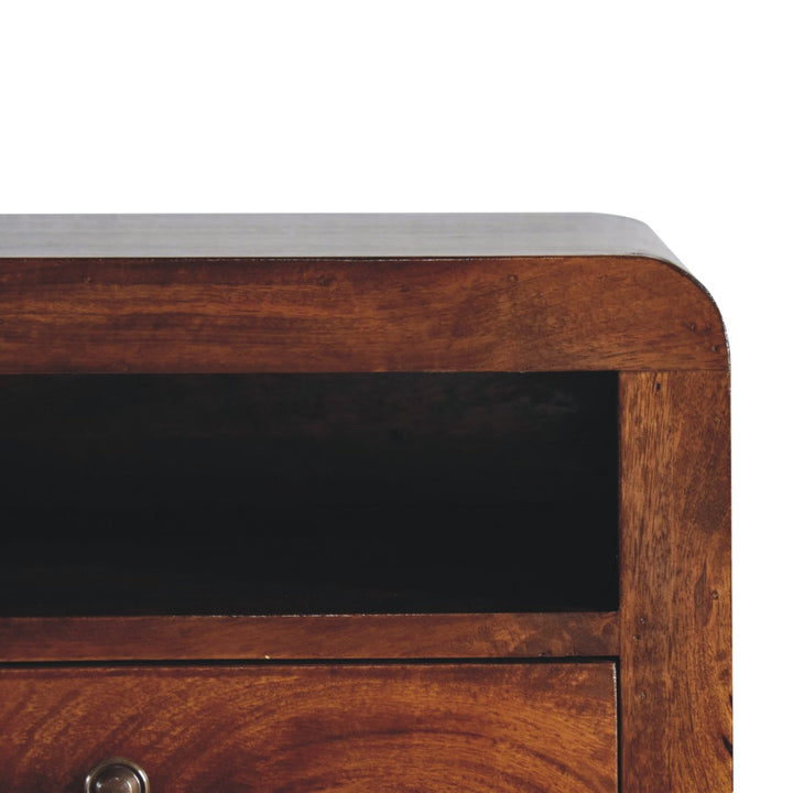 Brown Lacquered Chestnut Solid Mango Wood Wall-Mounted Thick Drawer Nightstand with Capsule Design