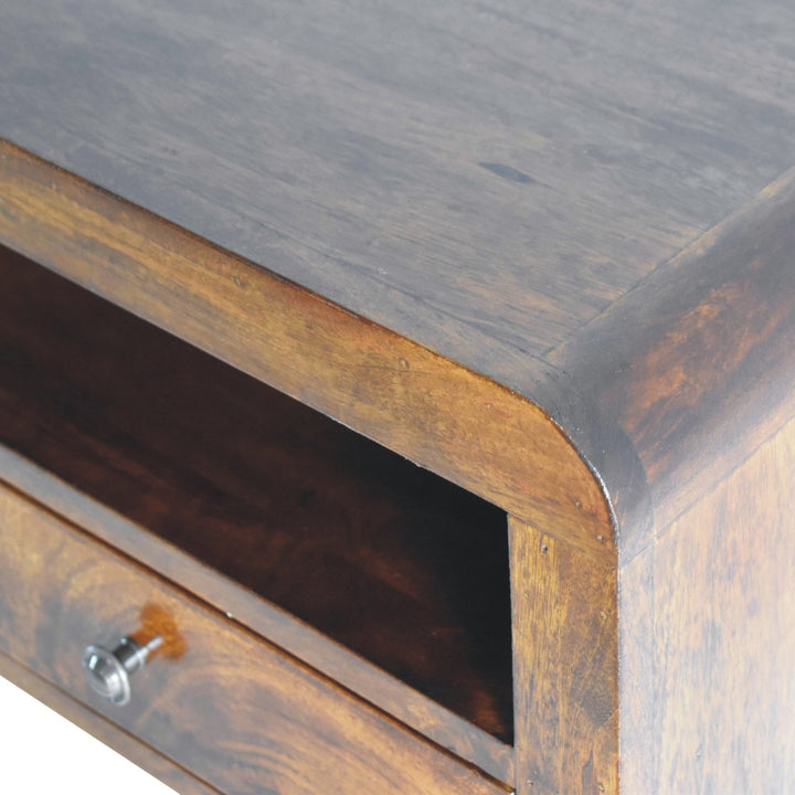 Brown Lacquered Chestnut Solid Mango Wood Wall-Mounted Thick Drawer Nightstand with Capsule Design