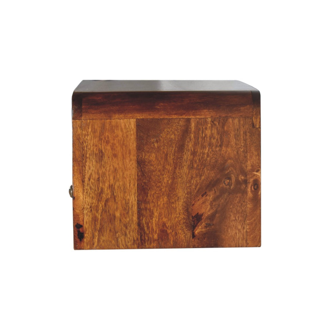 Brown Lacquered Chestnut Solid Mango Wood Wall-Mounted Thick Drawer Nightstand with Capsule Design
