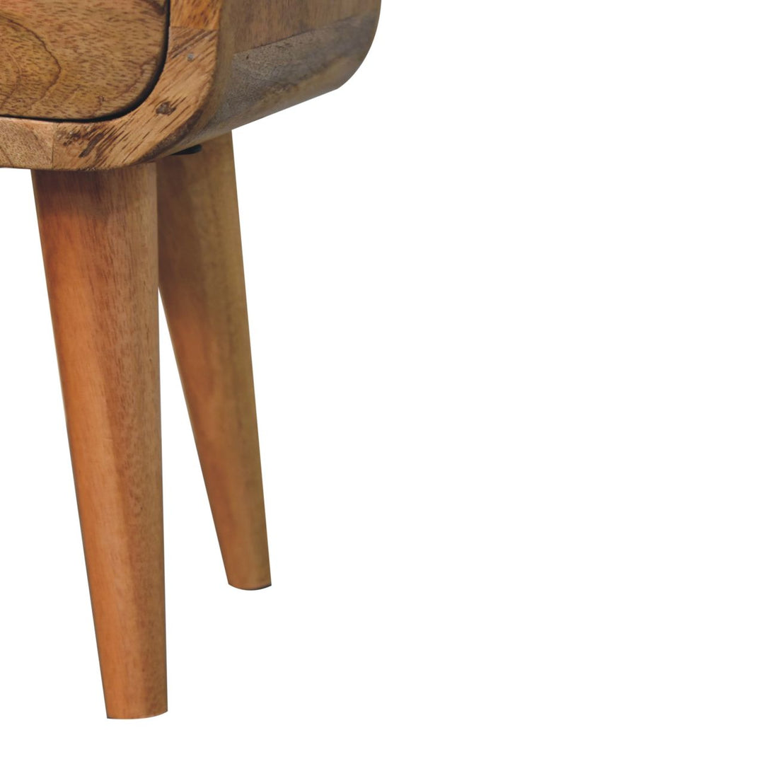 Brown Oak-Ish Solid Mango Wood Extra Mini Curve Open Slot Bedside Table with Drawer
