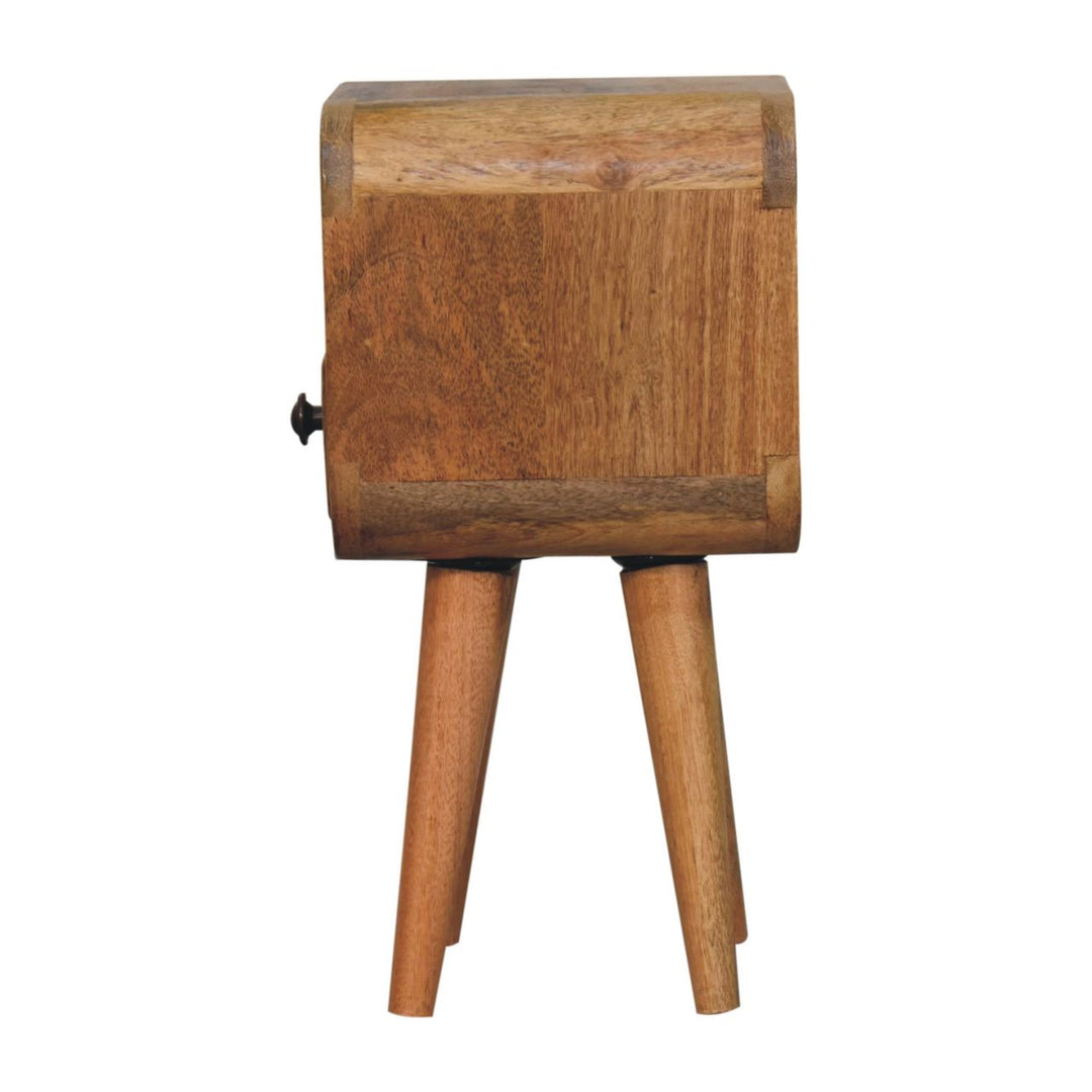 Brown Oak-Ish Solid Mango Wood Extra Mini Curve Open Slot Bedside Table with Drawer