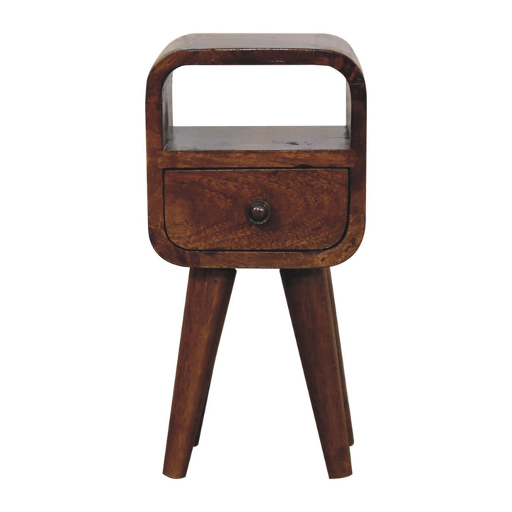 Brown Lacquered Chestnut Solid Mango Wood Extra Mini Wall-Mounted Bedside with Compact Drawer