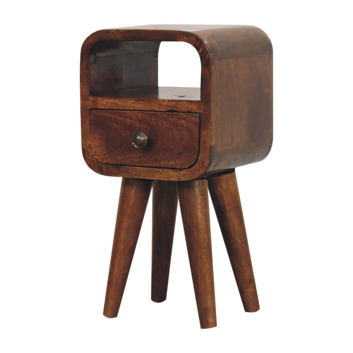 Brown Lacquered Chestnut Solid Mango Wood Extra Mini Wall-Mounted Bedside with Compact Drawer