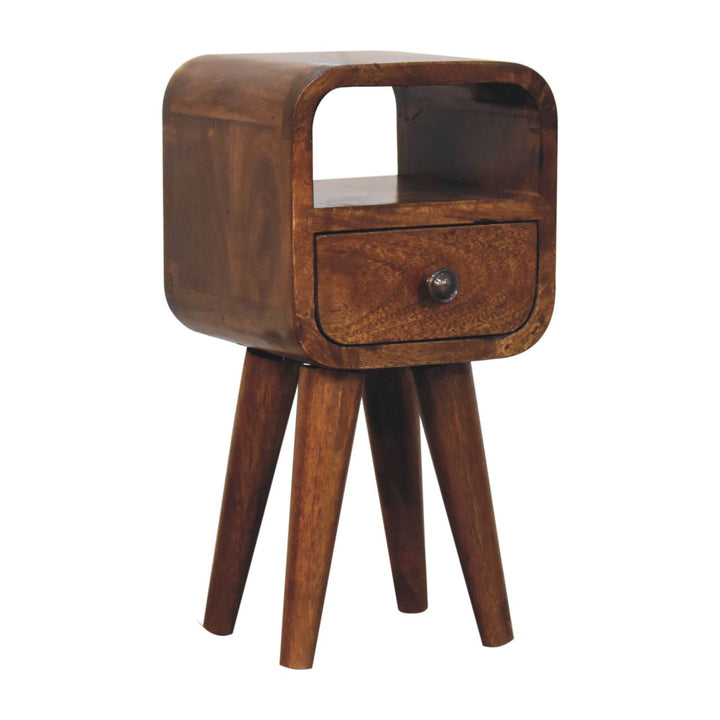 Brown Lacquered Chestnut Solid Mango Wood Extra Mini Wall-Mounted Bedside with Compact Drawer