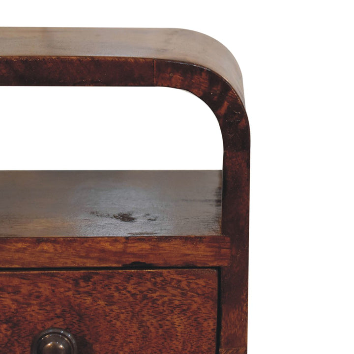 Brown Lacquered Chestnut Solid Mango Wood Extra Mini Wall-Mounted Bedside with Compact Drawer