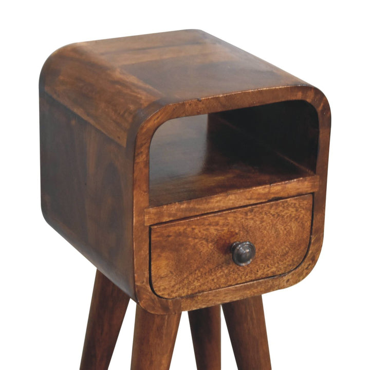 Brown Lacquered Chestnut Solid Mango Wood Extra Mini Wall-Mounted Bedside with Compact Drawer