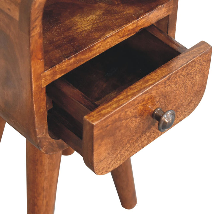 Brown Lacquered Chestnut Solid Mango Wood Extra Mini Wall-Mounted Bedside with Compact Drawer