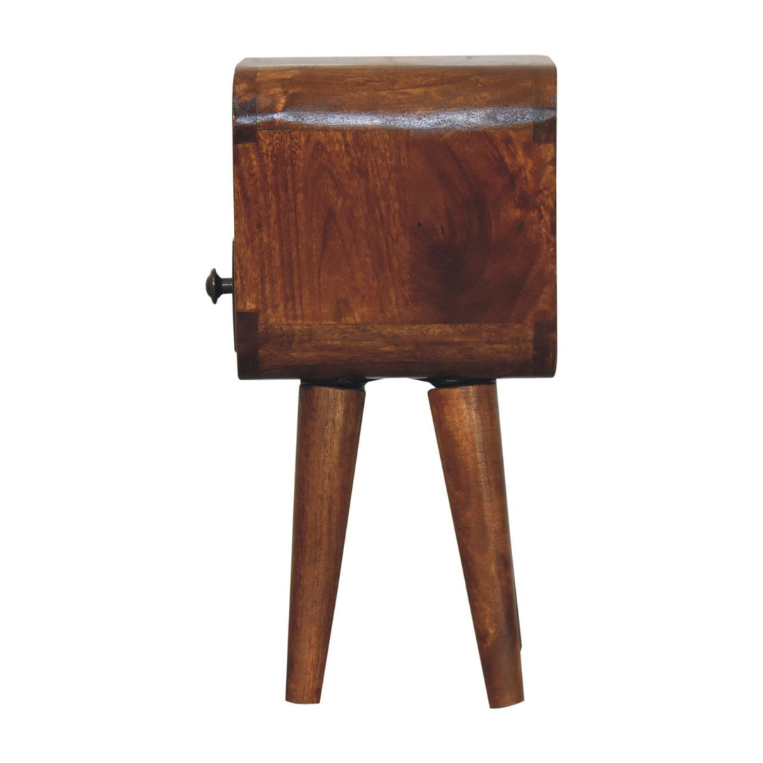 Brown Lacquered Chestnut Solid Mango Wood Extra Mini Wall-Mounted Bedside with Compact Drawer