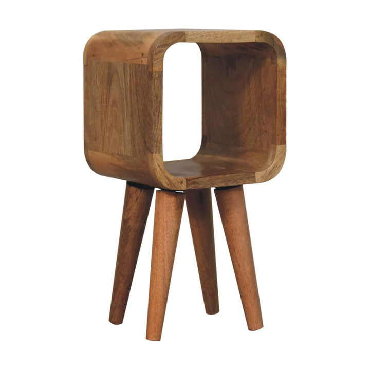 Beige Lacquered Chestnut Gold Solid Mango Wood Extra Mini Bedside with Brass Drawer & Nordic Legs