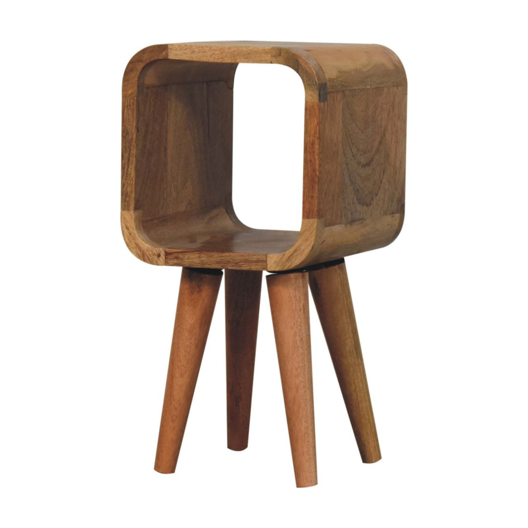 Beige Lacquered Chestnut Gold Solid Mango Wood Extra Mini Bedside with Brass Drawer & Nordic Legs