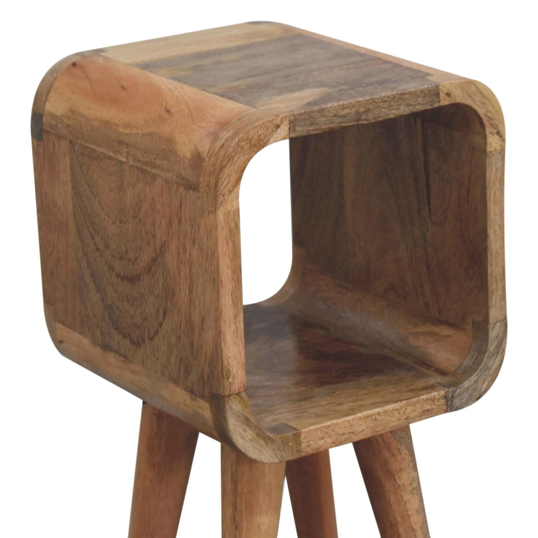 Beige Lacquered Chestnut Gold Solid Mango Wood Extra Mini Bedside with Brass Drawer & Nordic Legs