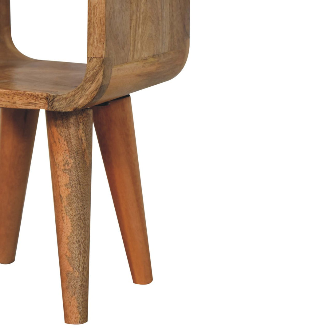 Beige Lacquered Chestnut Gold Solid Mango Wood Extra Mini Bedside with Brass Drawer & Nordic Legs