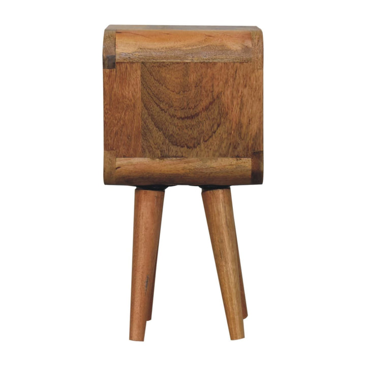 Beige Lacquered Chestnut Gold Solid Mango Wood Extra Mini Bedside with Brass Drawer & Nordic Legs